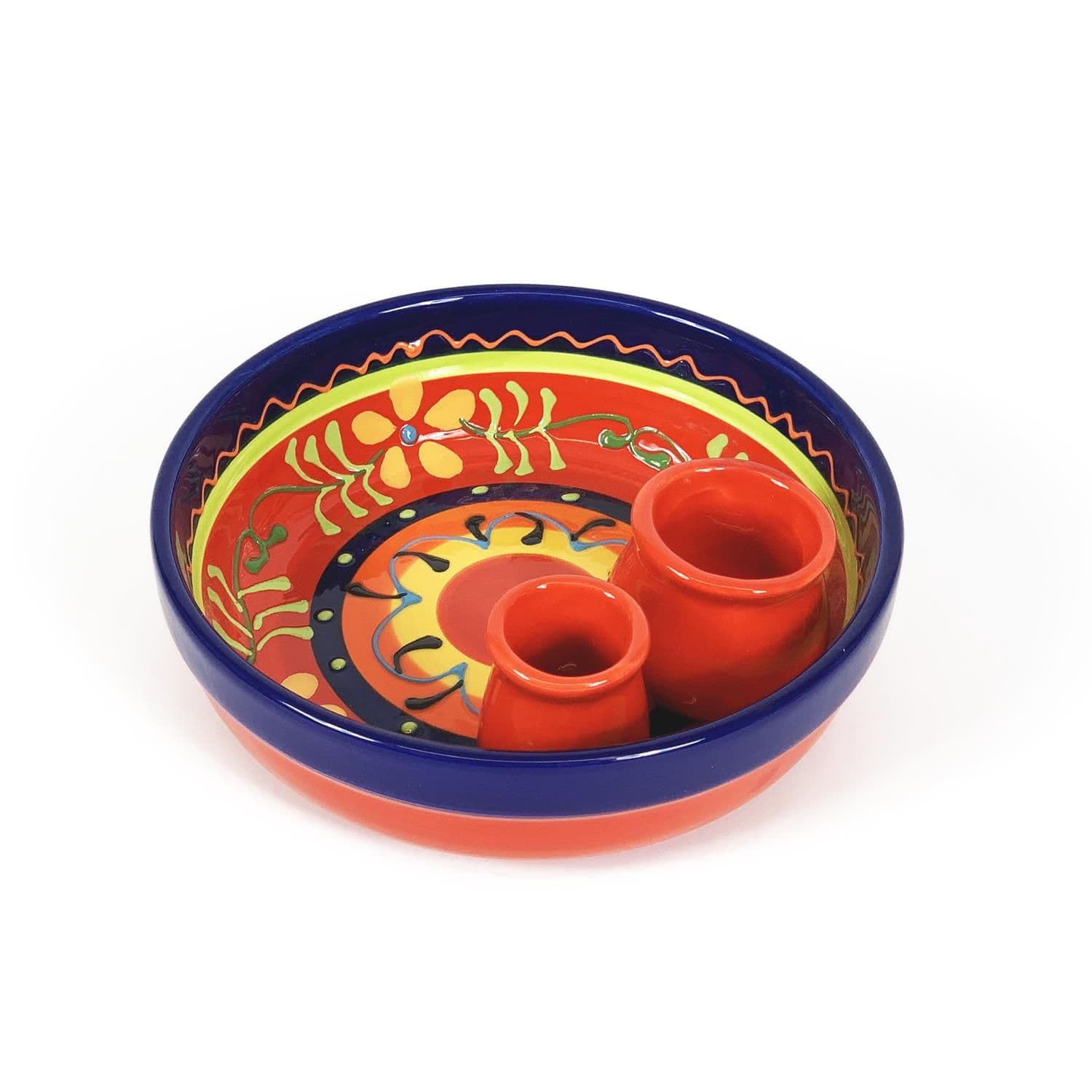 Classic Spanish Hand Painted Kitchen Dining Round Olive Dish (Diam) 15cm Daisy Chains