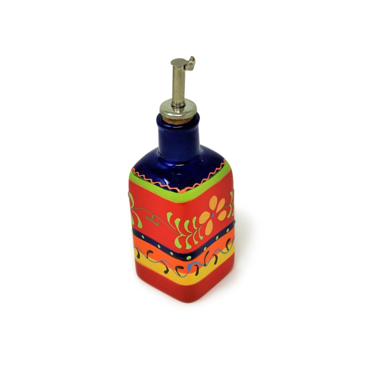 Classic Spanish Hand Painted Kitchen Dining Squared Oil Drizzler 250ml Daisy Chains