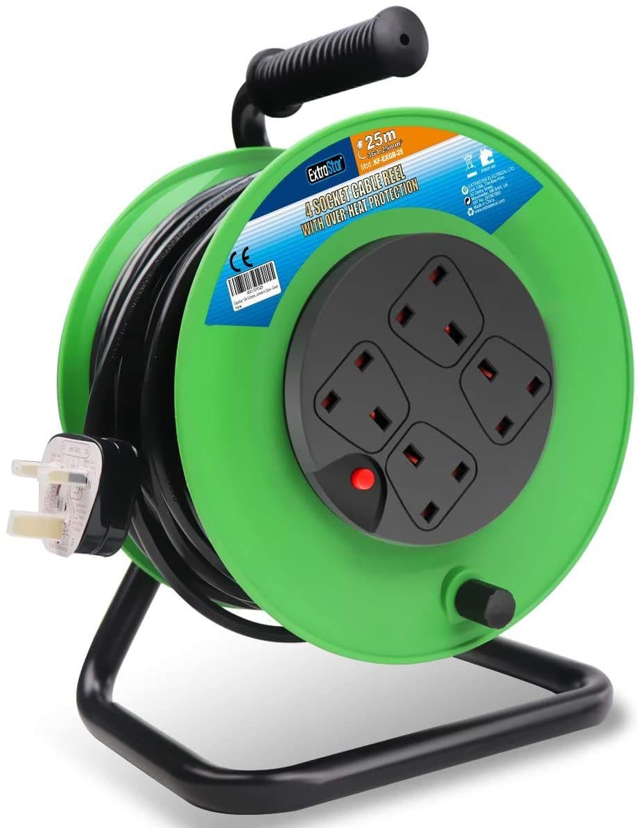 4 Gang Heavy Duty 25M indoor outdoor Cable Reel Thermal overload protection