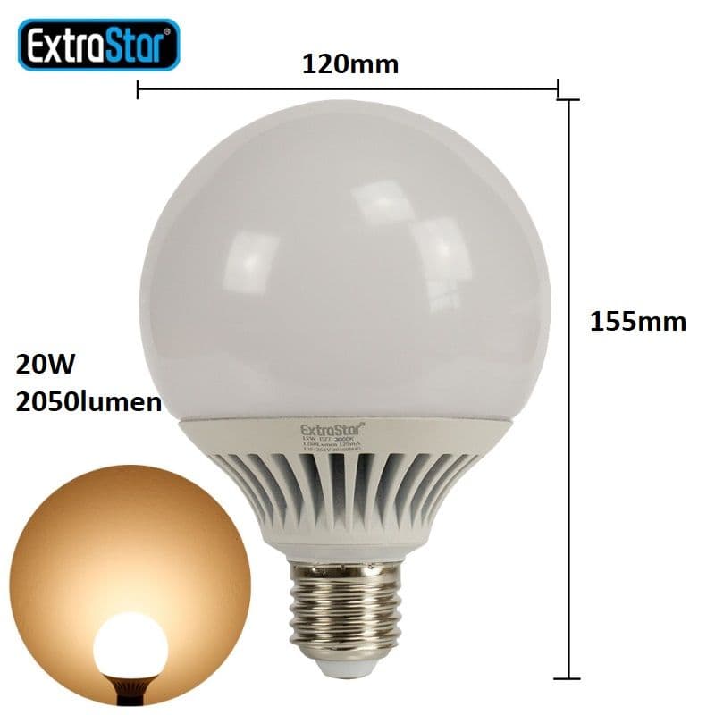 20W LED G120 Ball Bulb E27 Warm 3000K