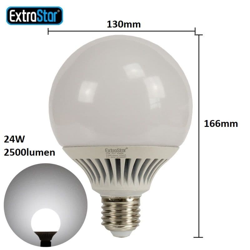 24W LED G130 Ball Bulb E27 Daylight 6500K