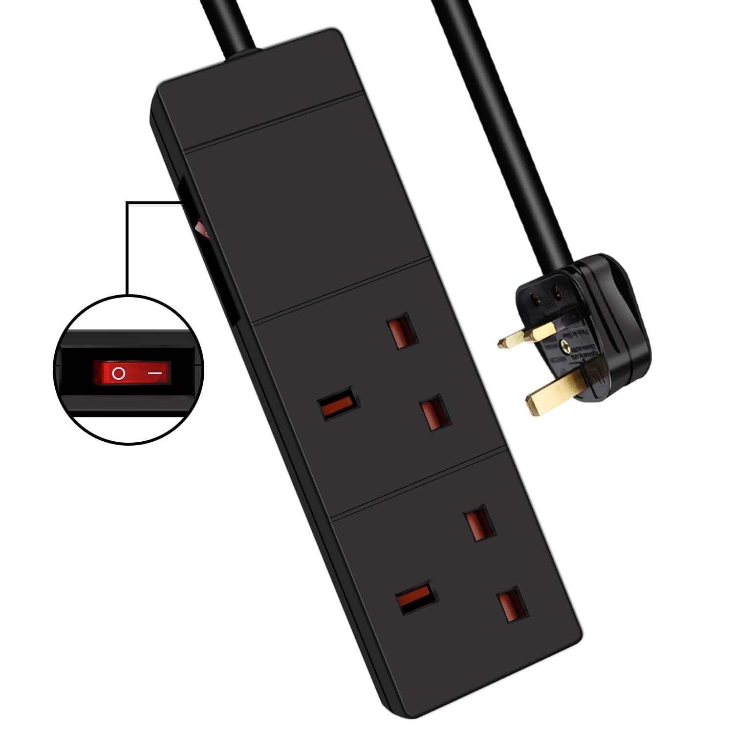 2 Gang Indicator Side Switched Extension Lead 2M Black