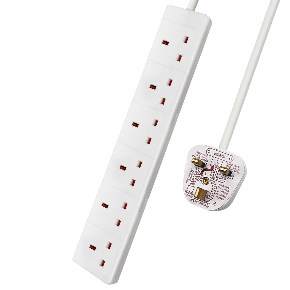 6 Gang Extension Leads 5M white
