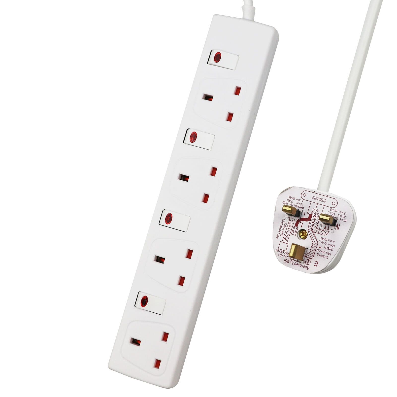 4 Gang Socket 13A 5M White Indicator Light Individual Switch Resistant Sockets