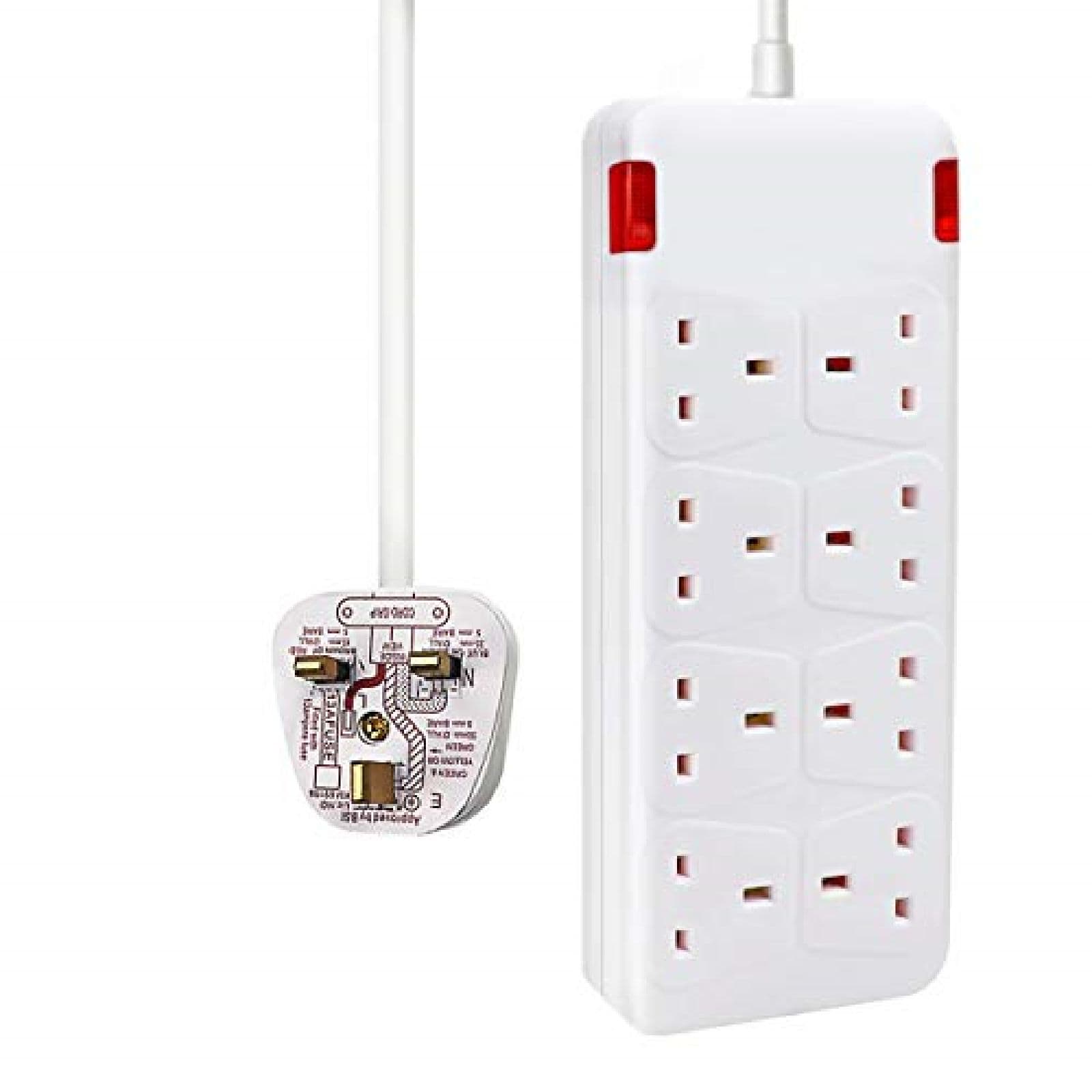 8 Way Socket 13A 1M White Indicate Light Resistant Sockets