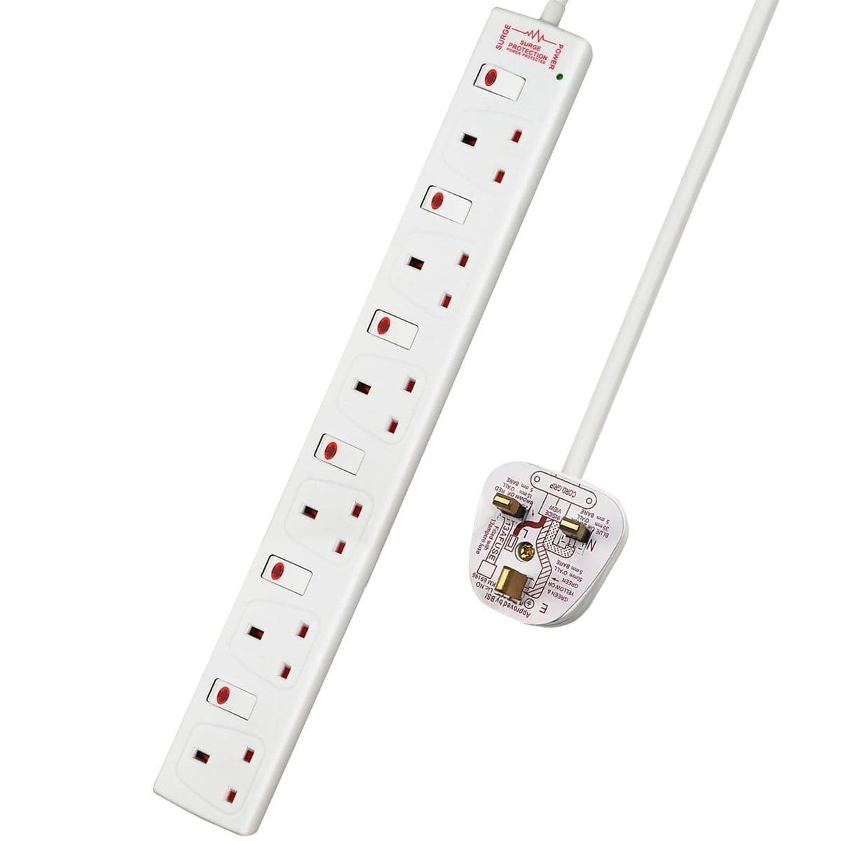6 Gang Individually Switched Surge Protected Extension Lead 3m