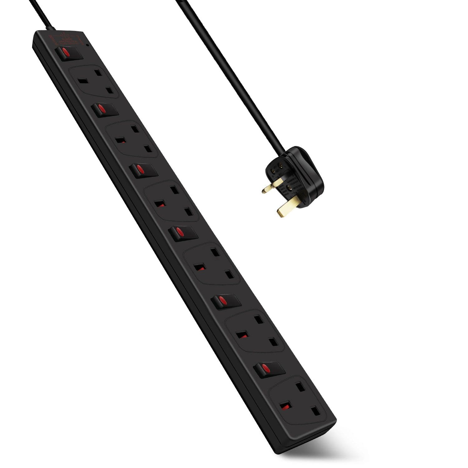 6 Gang Individual Switched Surge Protected Extension Lead 1m