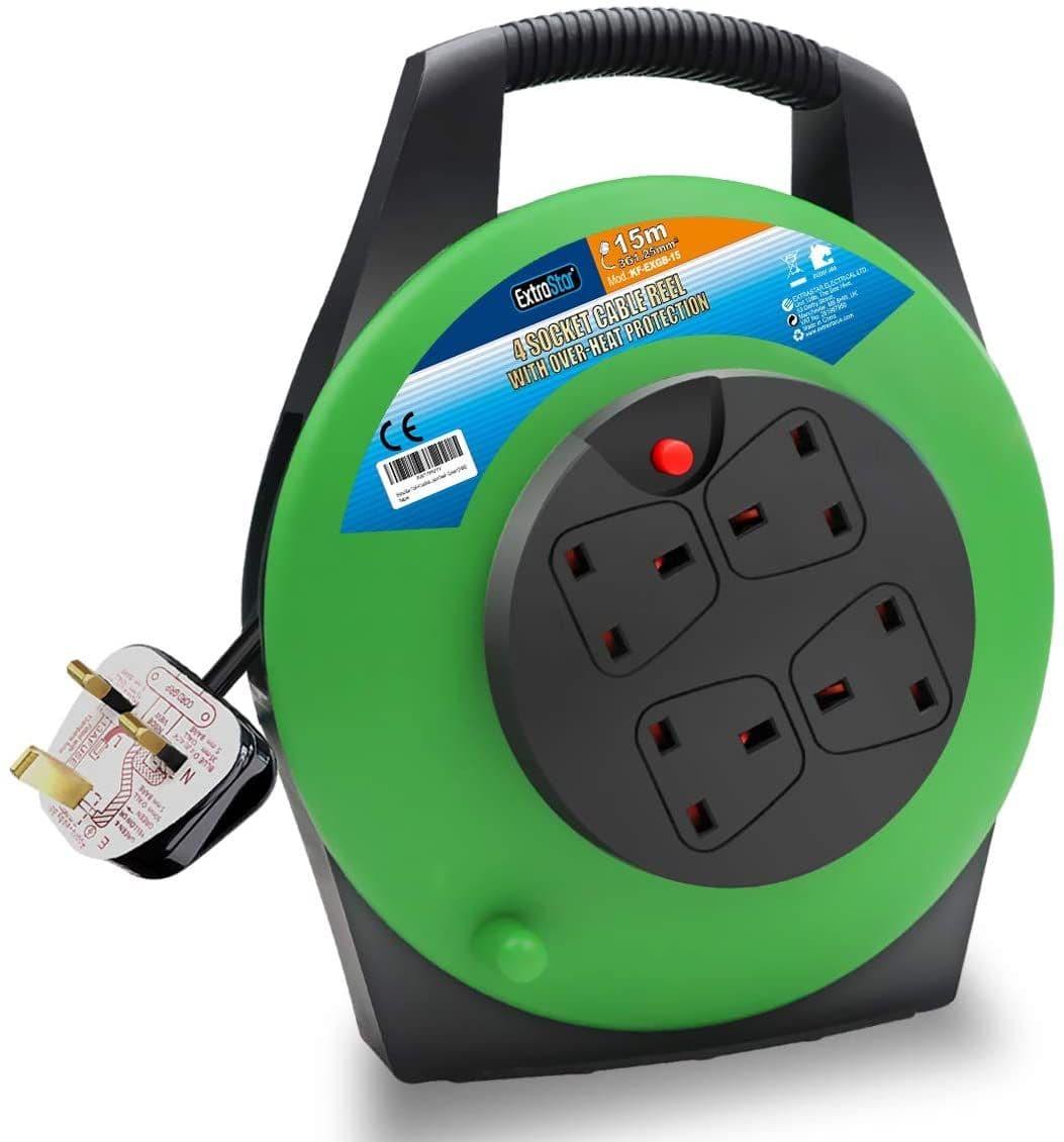4 Gang Heavy Duty 15M indoor outdoor Cable Reel Thermal overload protection