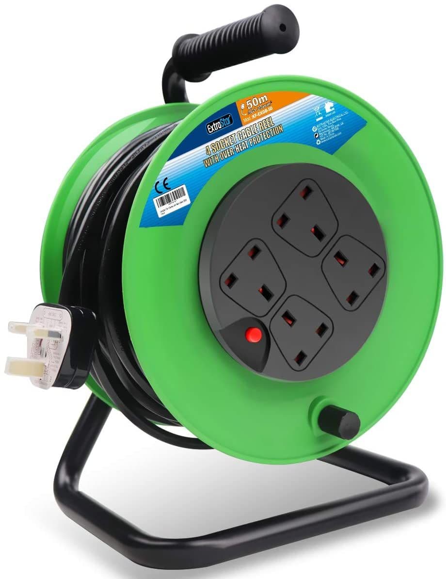 4 Gang Heavy Duty 50M Indoor Outdoor Cable Reel Thermal Cut Out