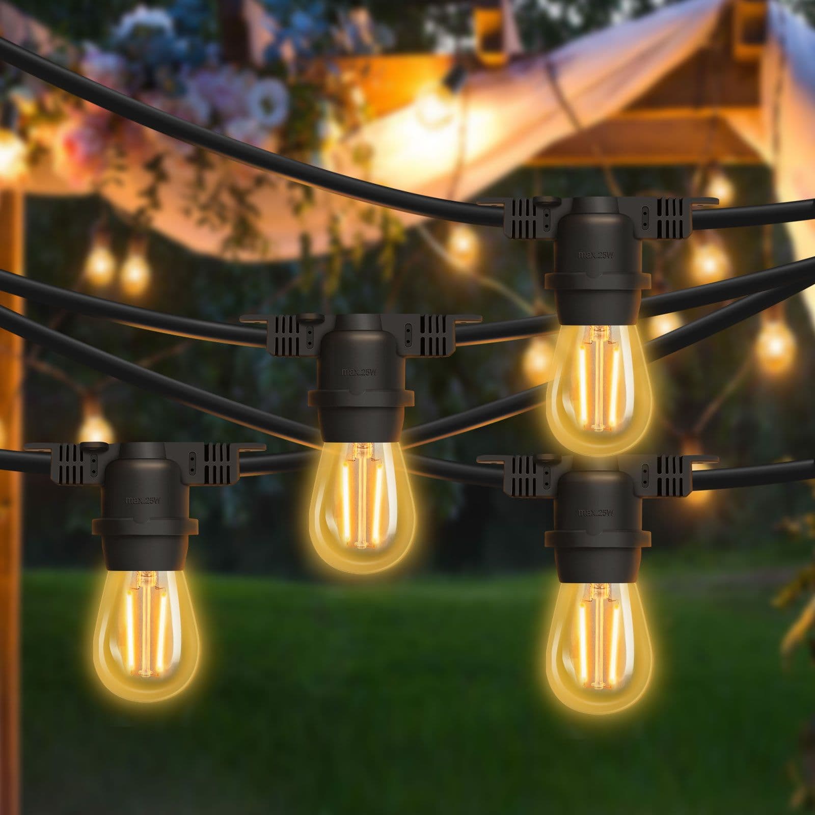 10M Outdoor Garden Christmas String Lights 15 Sockets E27 Holder IP65 Commercial Grade Main Powered