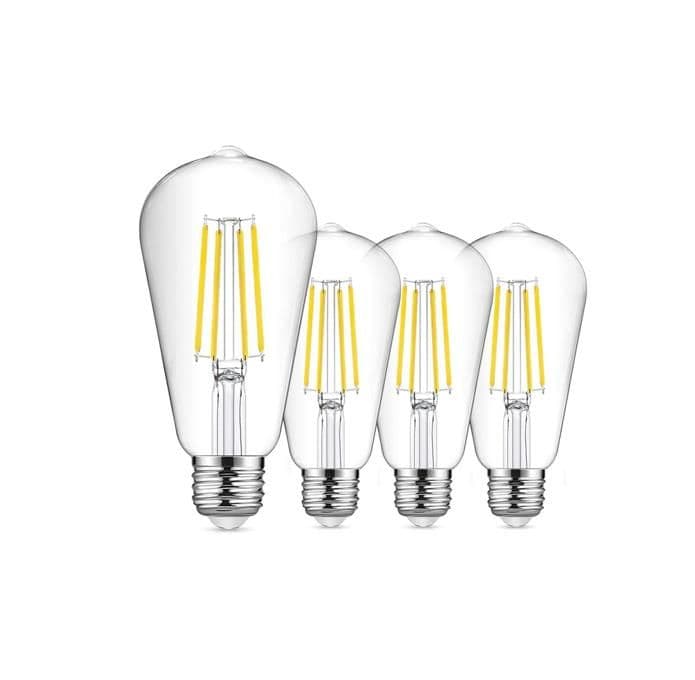 8W Vintage Filament Clear Glass Light Bulb E27 Daylight 6500K Pack 4