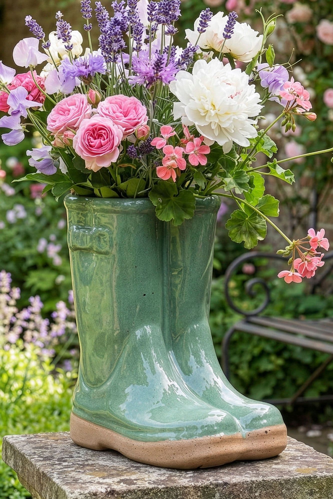 Sage Green Wellington Boot Large Ceramic Indoor Outdoor Flower Pot Garden Planter