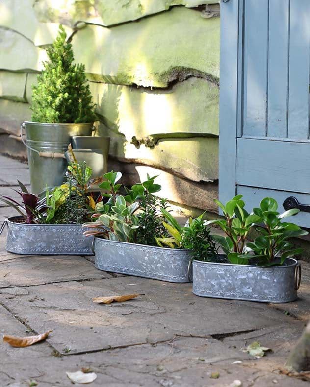Set 3 Vintage Zinc Indoor Outdoor Garden Hallway Room Decor Oval Planter Pots