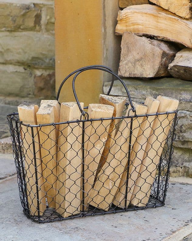 Industrial Style Winter Fireside Chicken Log Kindling Wire Storage Basket