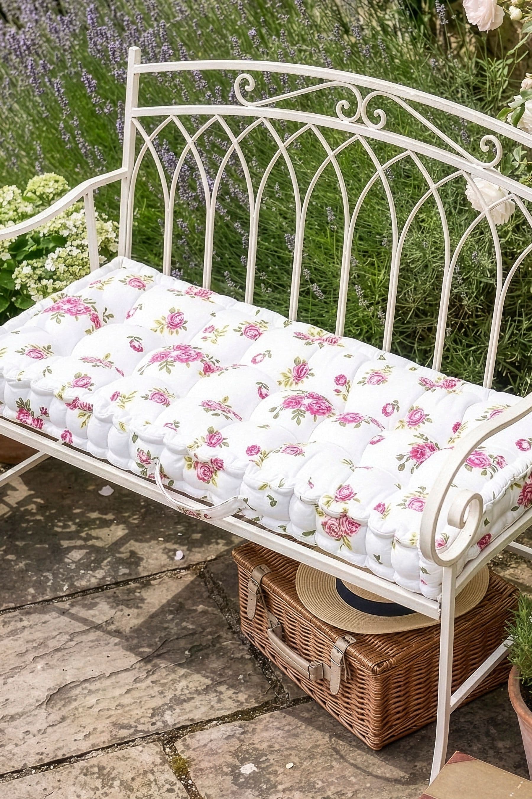 Vintage Style Floral Reversible Indoor Outdoor Furniture Garden Bench Seat Pad
