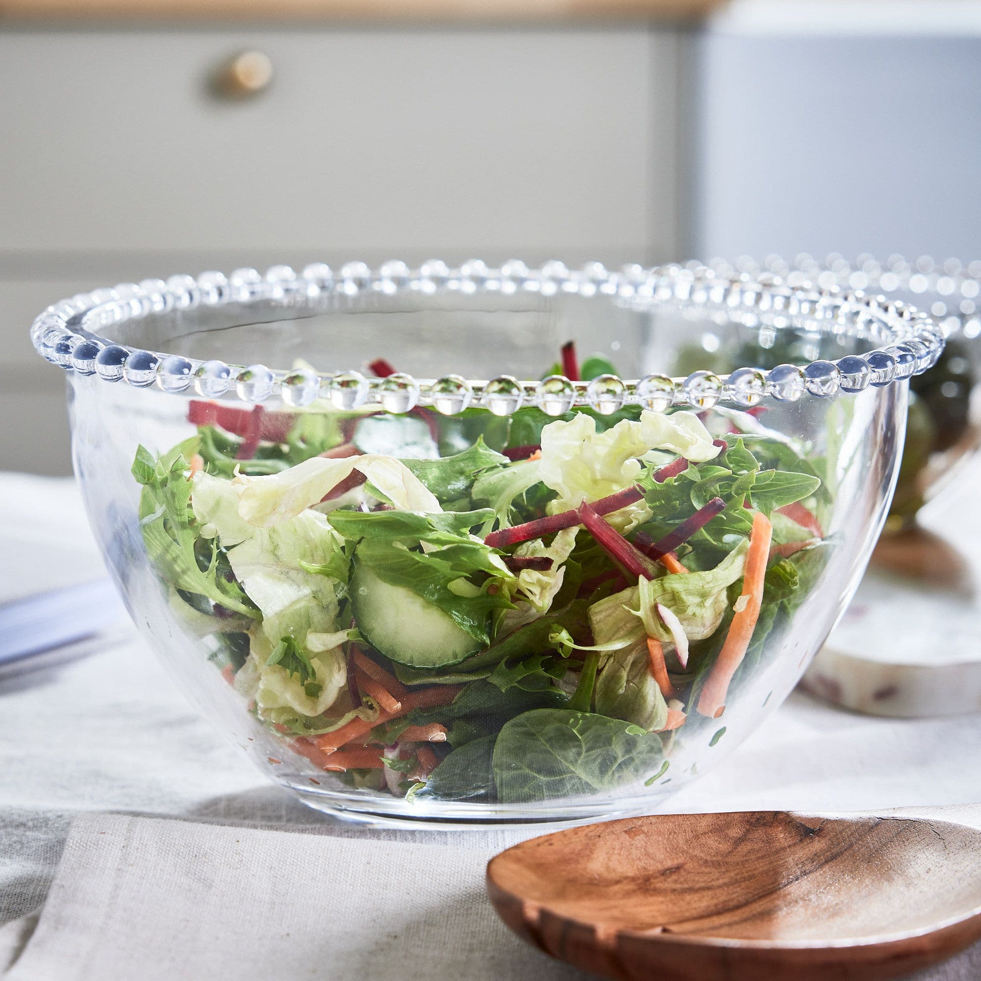 Bella Perle Glass Beaded Edge Dinnerware Serving Salad Dinner Breakfast Bowl Gift Idea