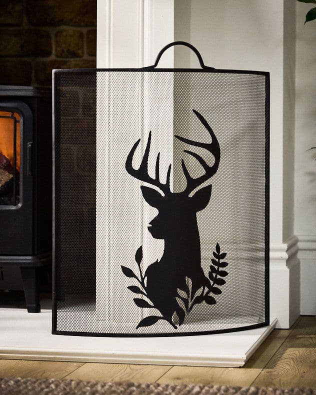 Traditional Highland Fireplace Guard Stag Head Fire Screen Guard 68cm x 53cm