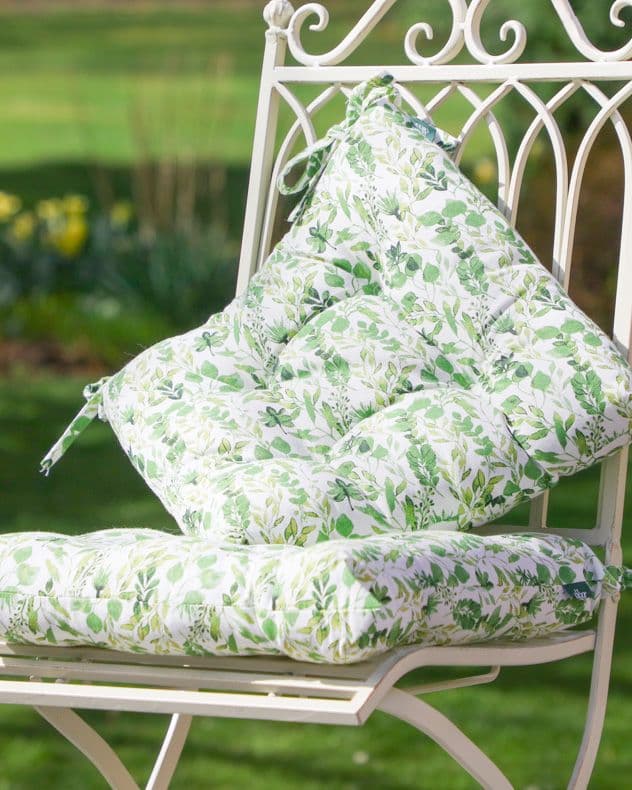 Set 2 Leaf Print Cotton Outdoor Garden Chair Seat Pad Cushions