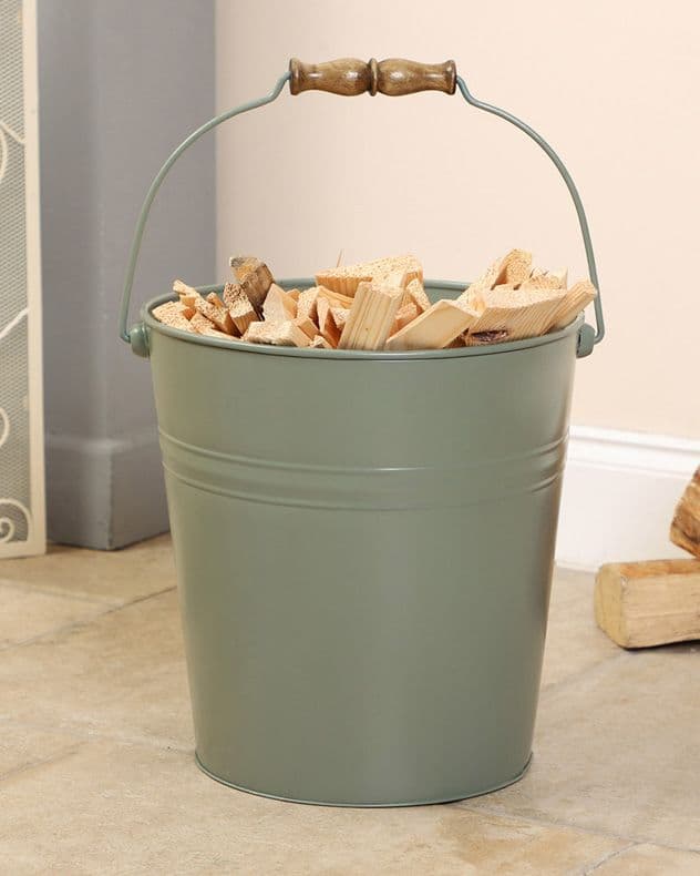 Traditional Sage Green Country Fireside Coal Log Kindling Bucket