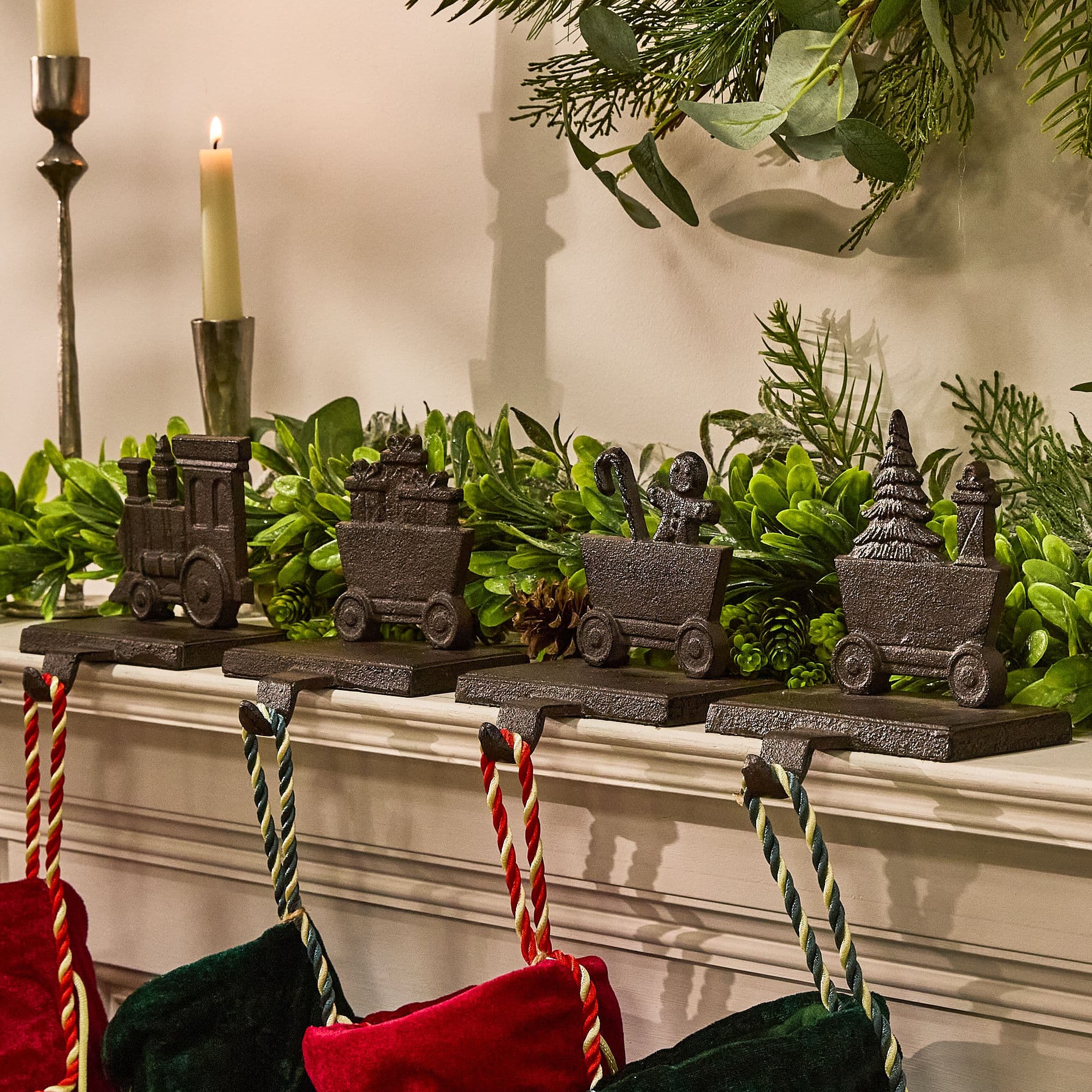 Antique 4 Section Train Christmas Stocking Holder Set