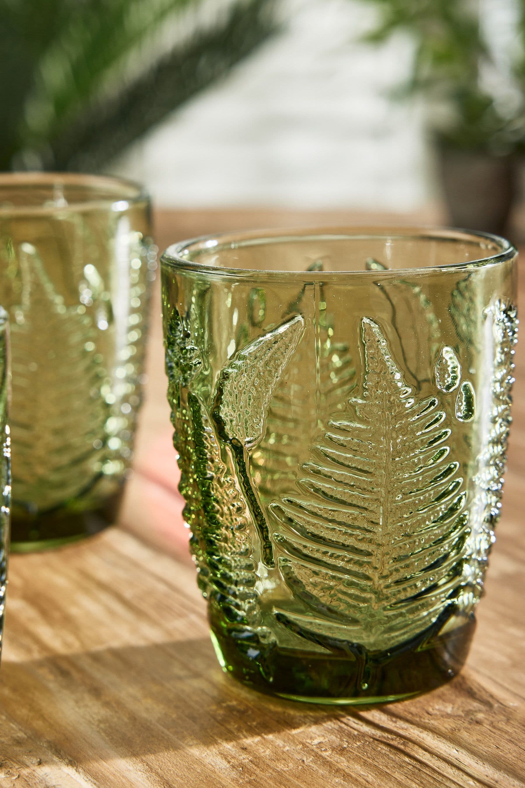 Set 2 Vintage Luxury Leaf Embossed Drinking Glass Tumblers