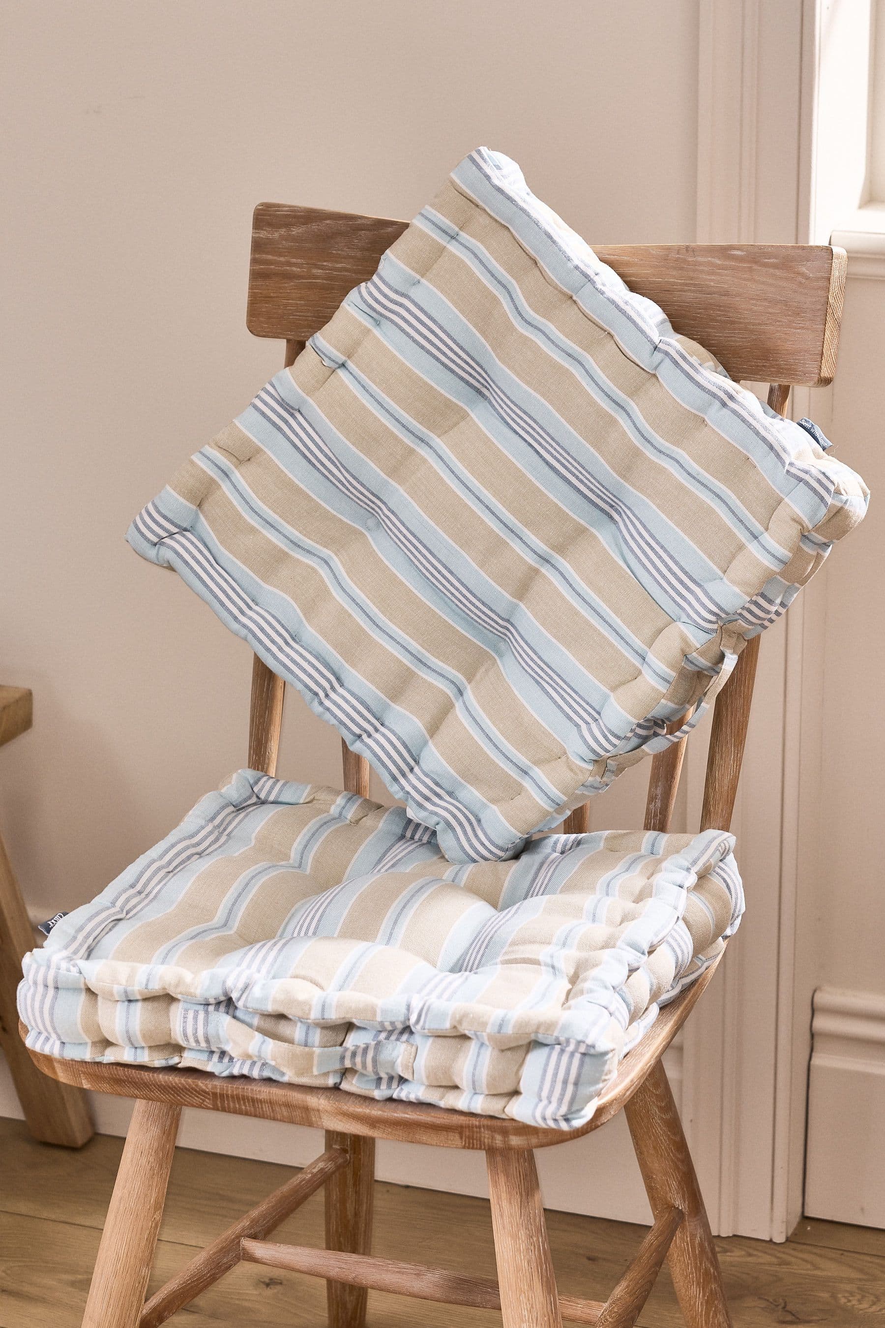 Set 2 Vintage Striped Indoor Outdoor Chair Seat Pad Garden Furniture Box Cushions