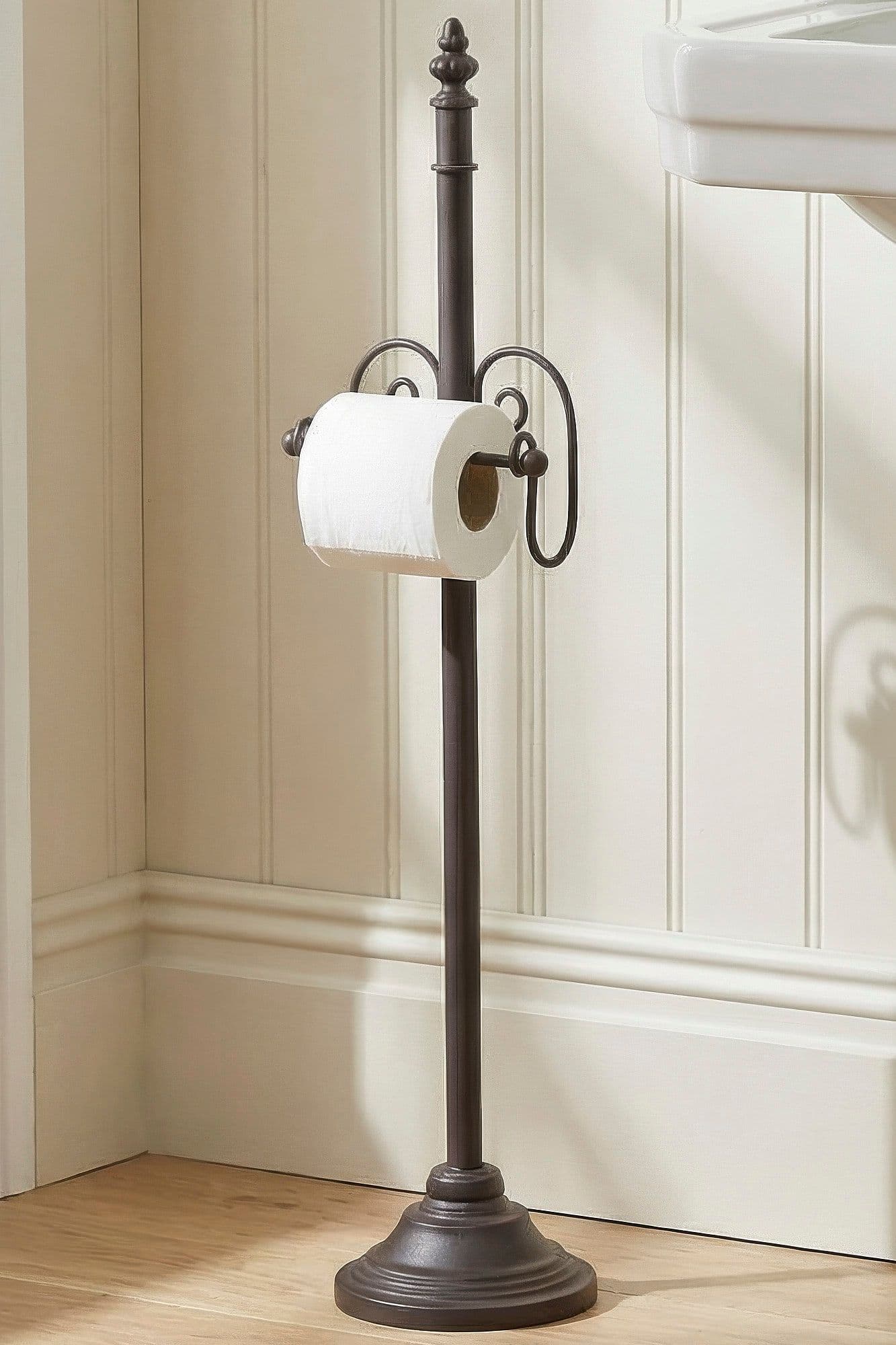 Vintage Style Ornate Scrolled Antique Toilet Paper Holder Freestanding Bathroom Toilet Roll Holder