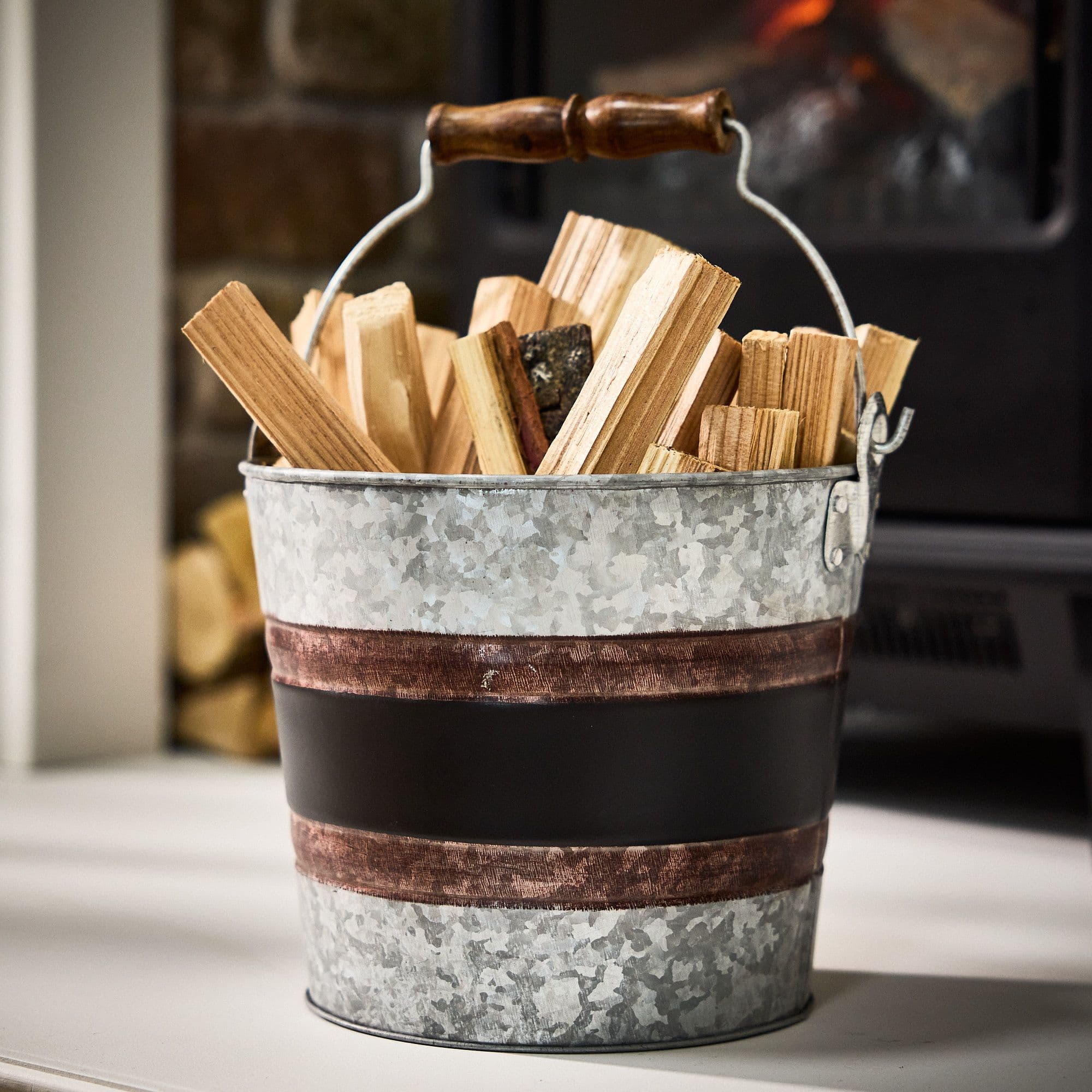 Vintage Style Kindling Bucket Fireside Log Basket Fireside Accessory Log Store Recycled Iron Firewood Log Storage Bucket