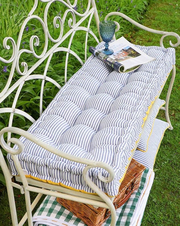 Vintage Striped Reversible Outdoor Garden Furniture Bench Cushion