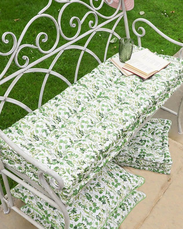 Vintage Leaf Print Cotton Indoor Outdoor Furniture Garden Bench Pad