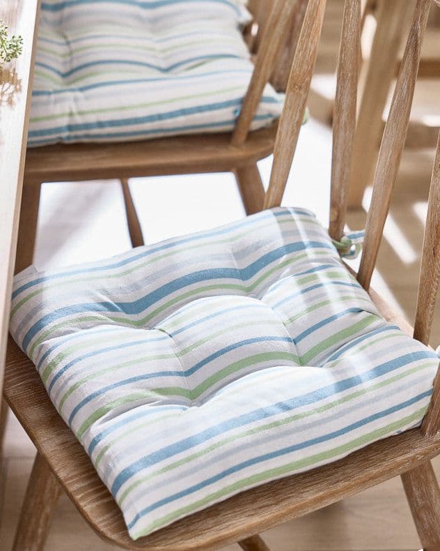 Set 2 Traditional Striped Indoor Outdoor Chair Seat Pad Garden Furniture Cushions