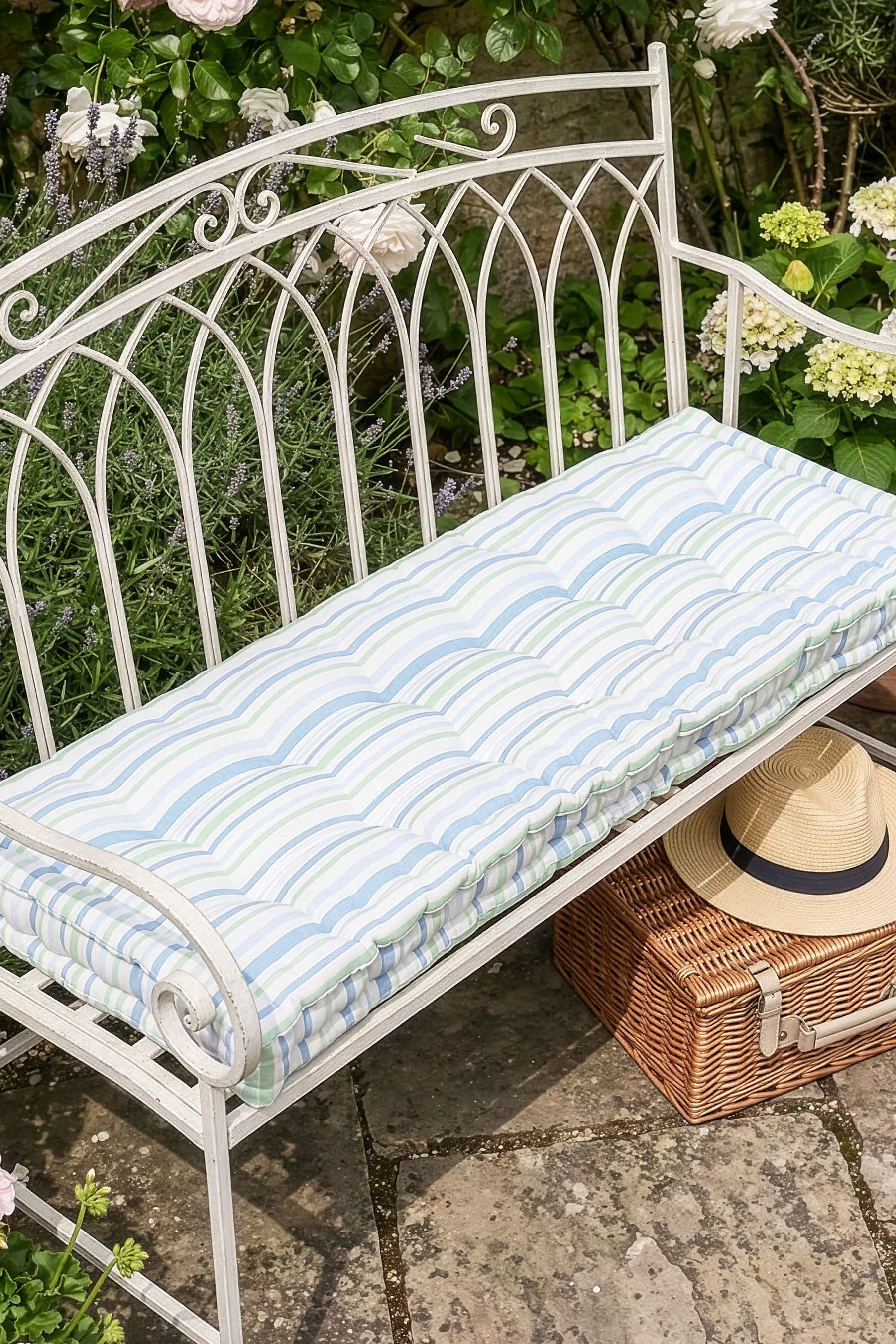 Vintage Style Striped Indoor Outdoor Furniture Garden Bench Cushion