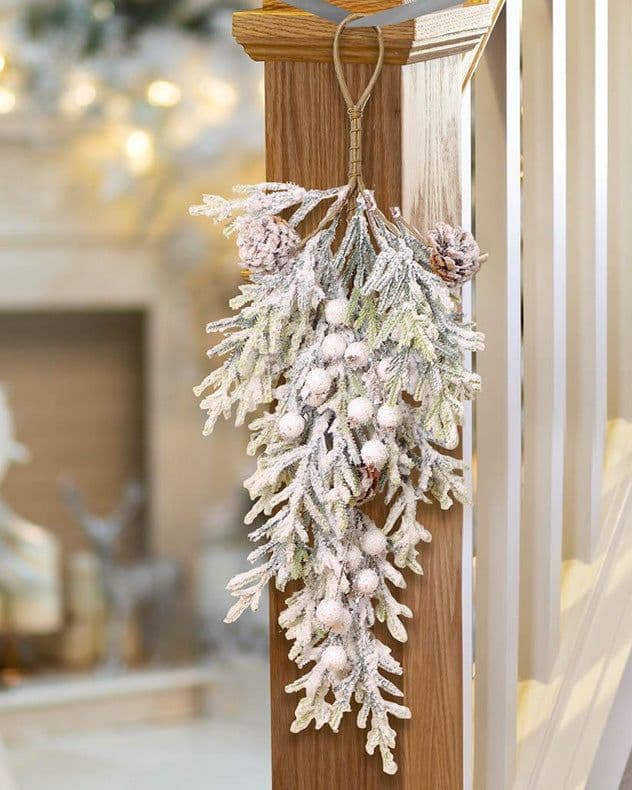 Snow Dusted Christmas Decoration Wreath Swag 62cm