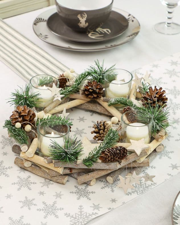 Nordic Wreath Tealight Xmas Table Decoration Centrepiece Christmas Décor Candle Holder