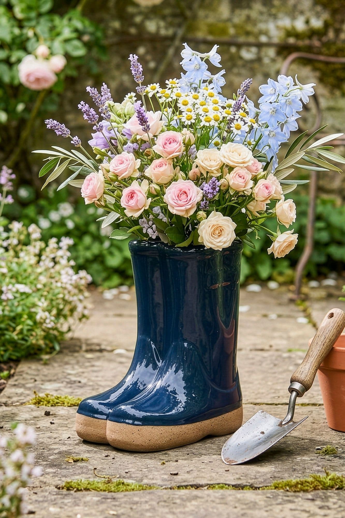 Midnight Wellington Boot Ceramic Indoor Outdoor Flower Pot Garden Planter Pot
