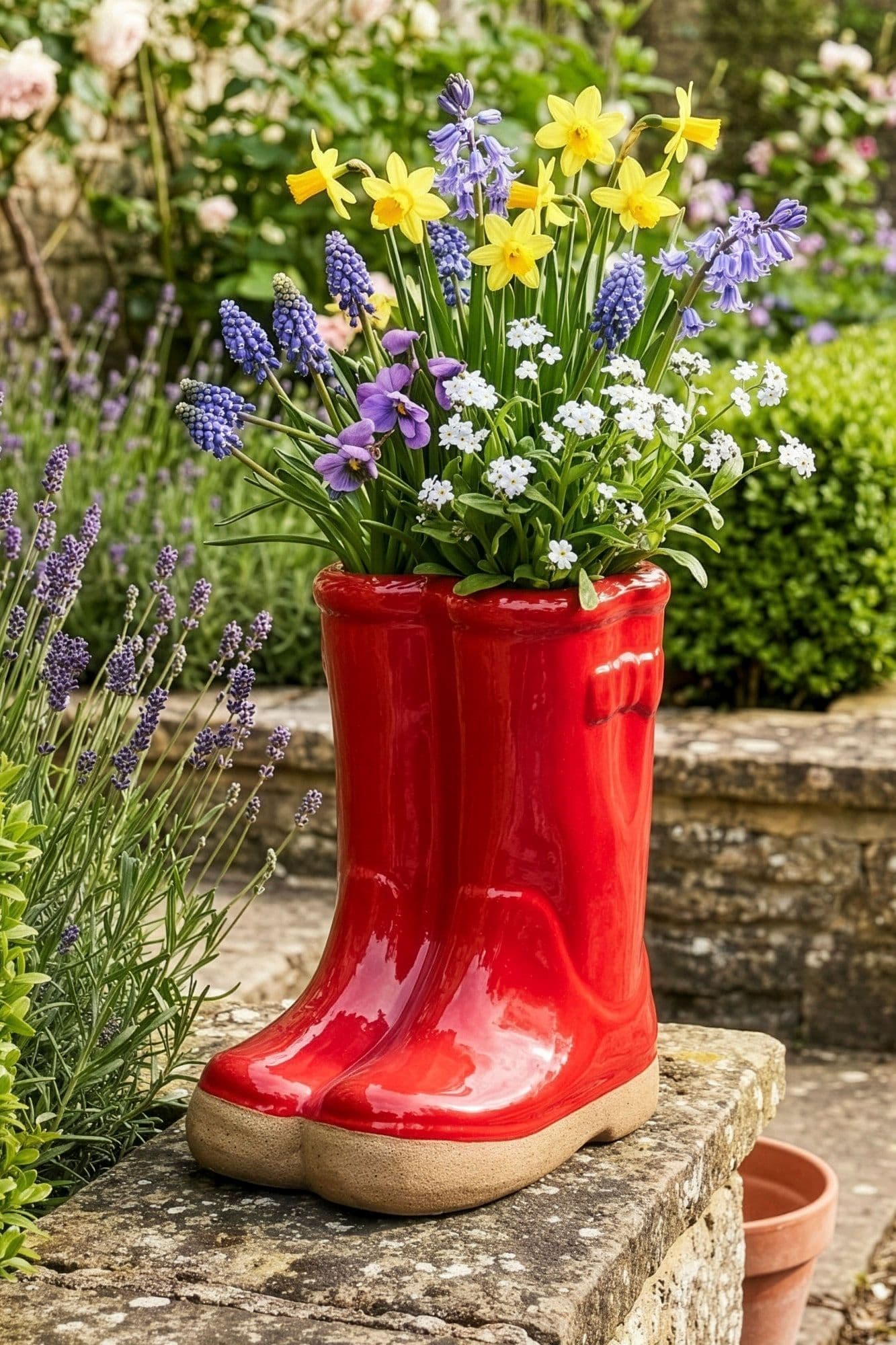 Small Wellington Boot Ceramic Indoor Outdoor Summer Flower Pot Garden Planter Pot