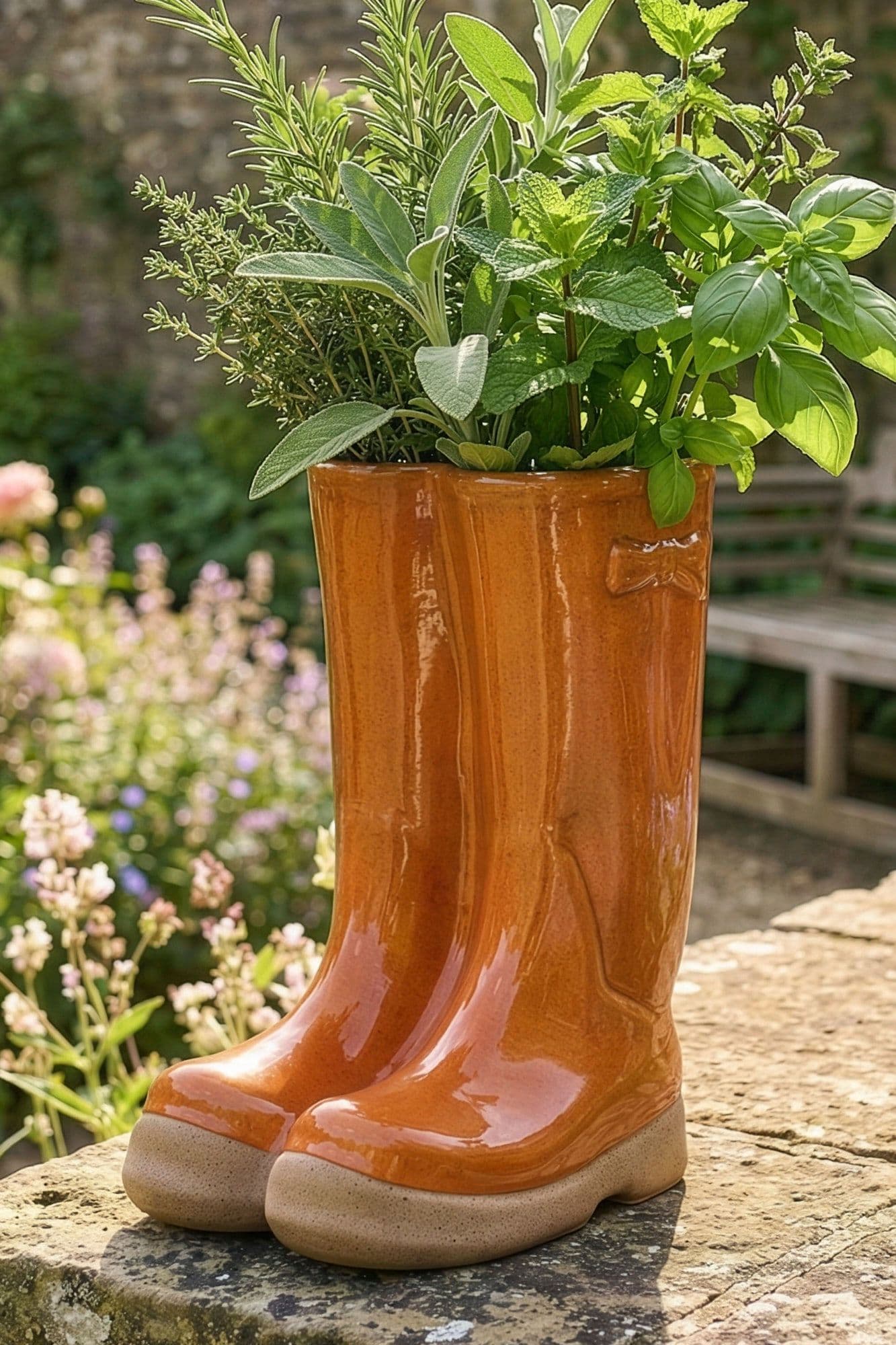 Double Wellington Boots Large Ceramic Indoor Outdoor Flower Pot Garden Planter Pot
