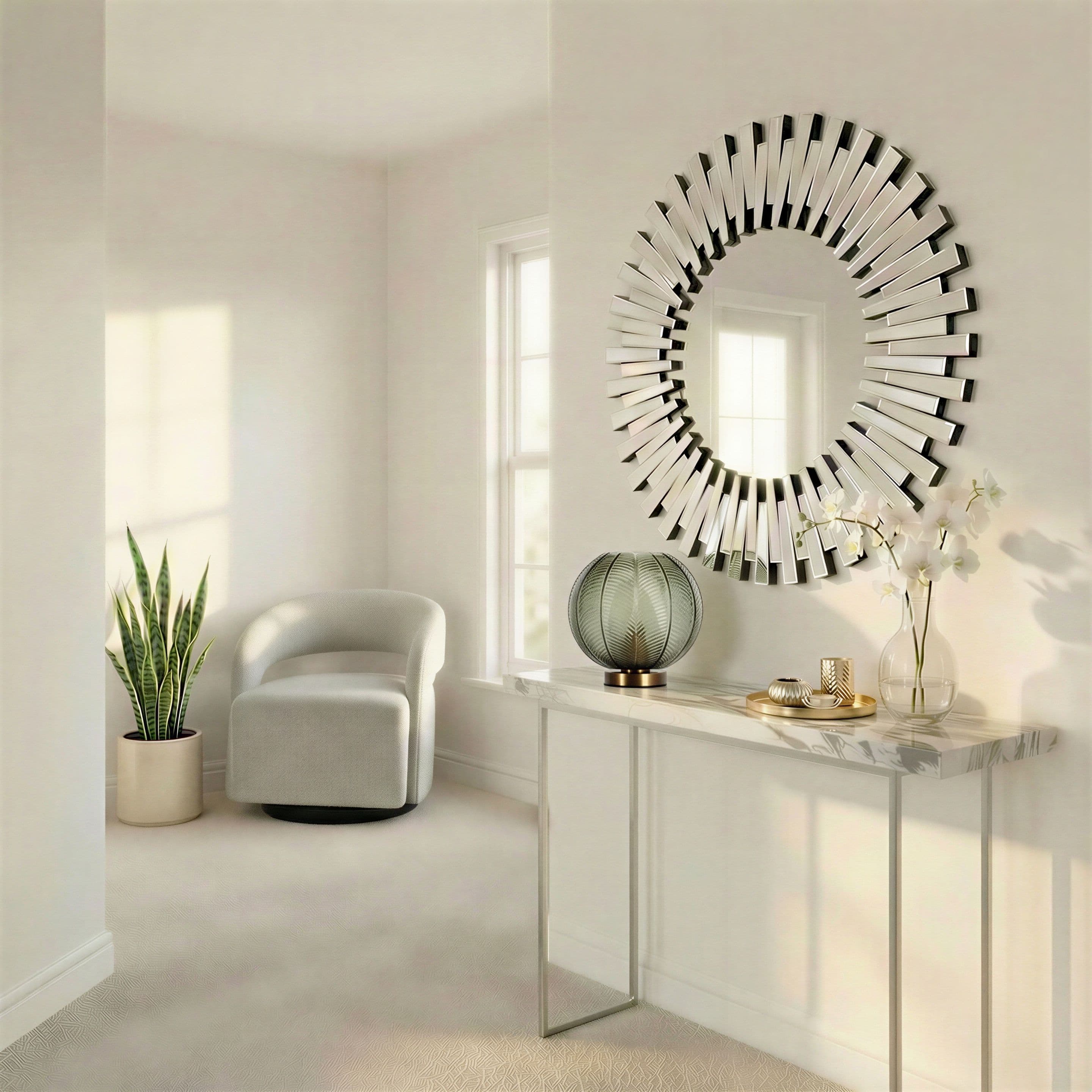 Starburst Medium 80cm 3D Round Sunburst Modern Hallway Bedroom Dining Living Room Mirror