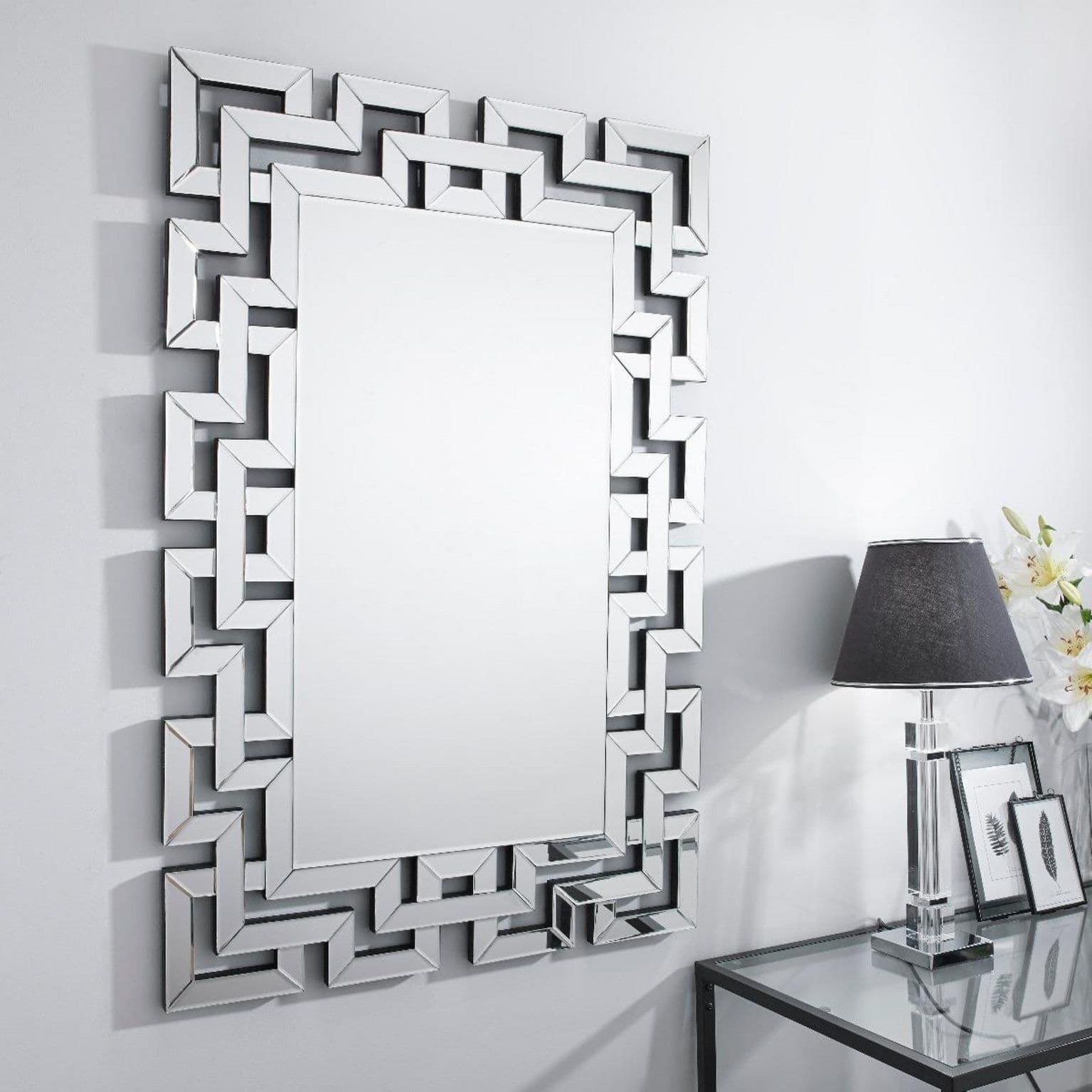 Venetian Large 100cm x 66cm Patterned Mirrored Frame Rectangular Hallway Bedroom Living Room Wall Mirror