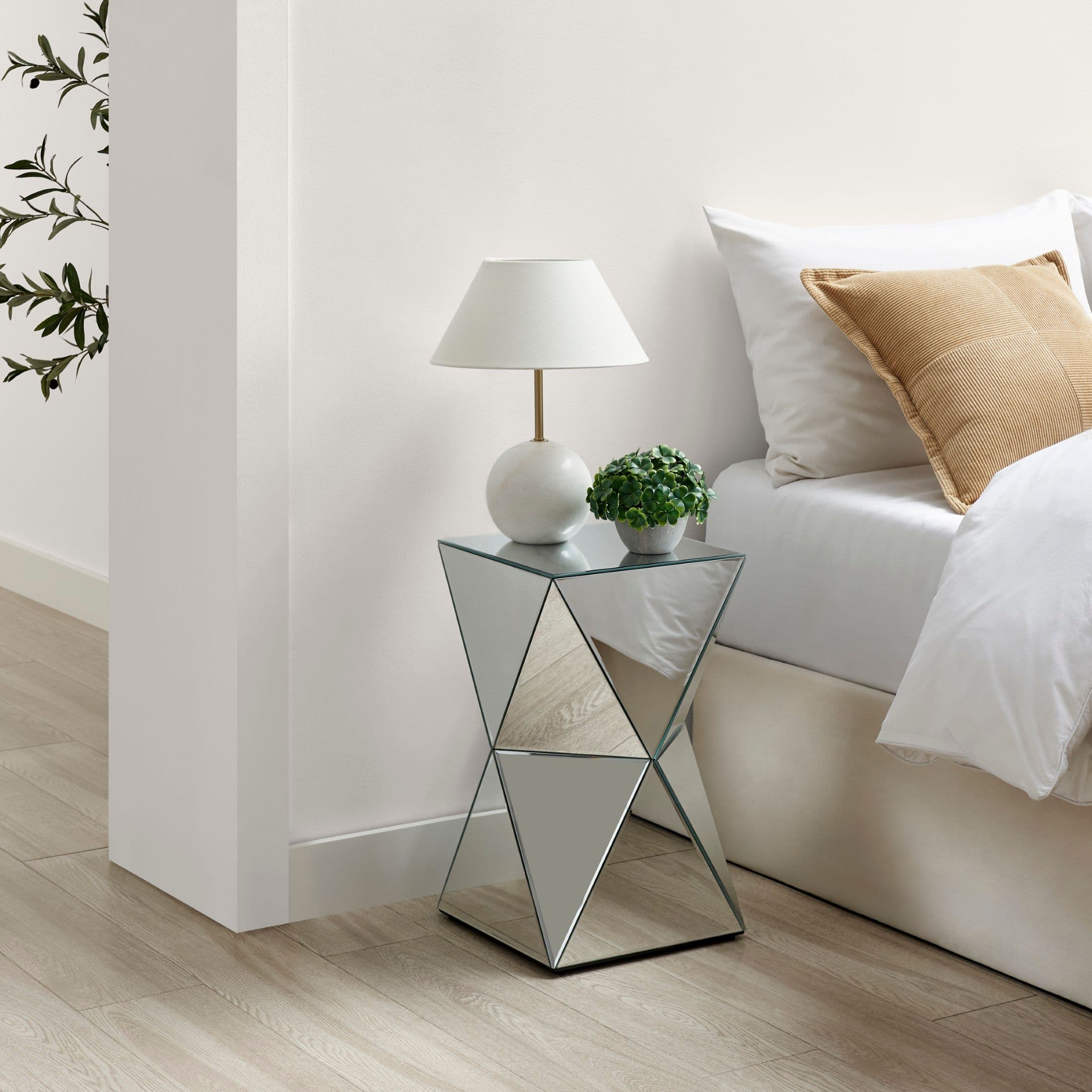 Diamond Contemporary Mirrored Bedside Side Table