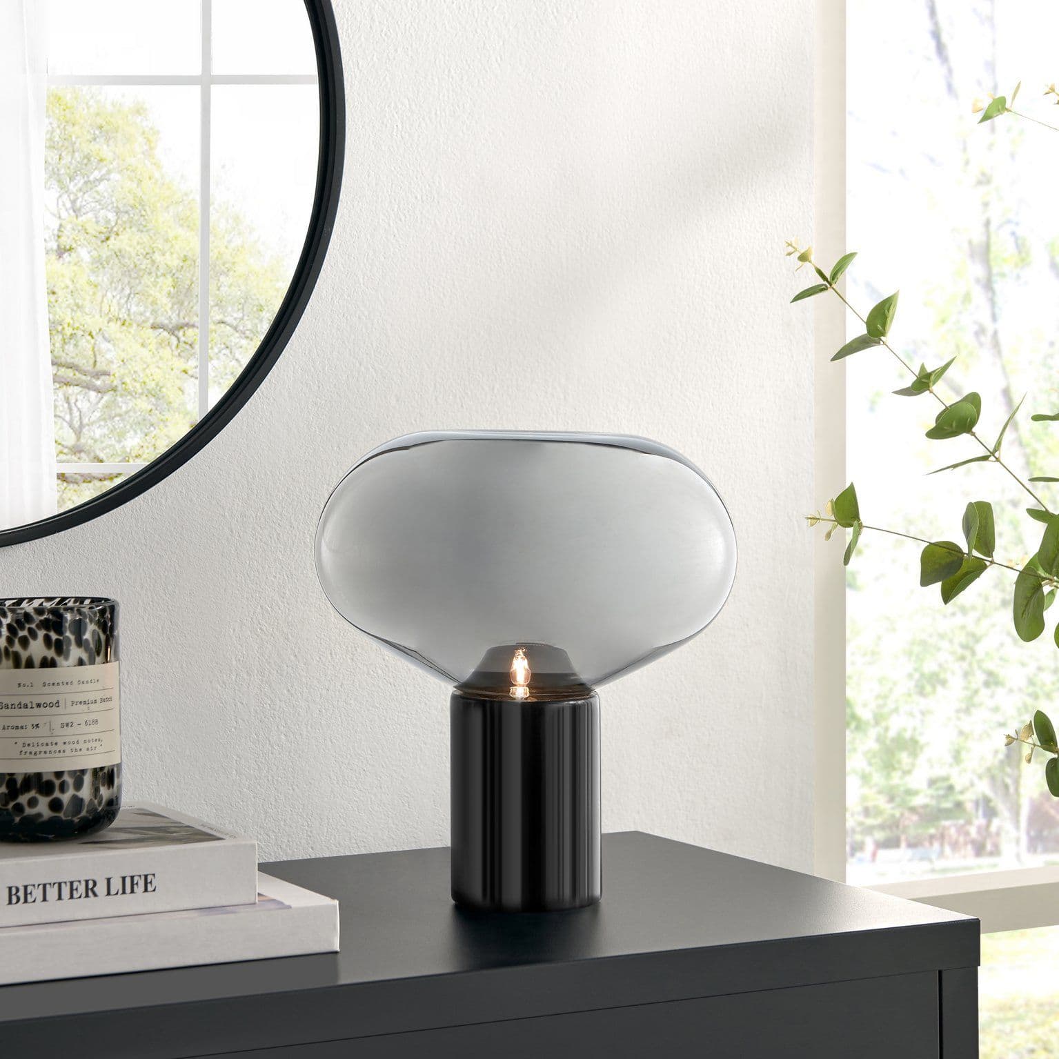 Laura Smoked Glass Marble Desk Table Lamp