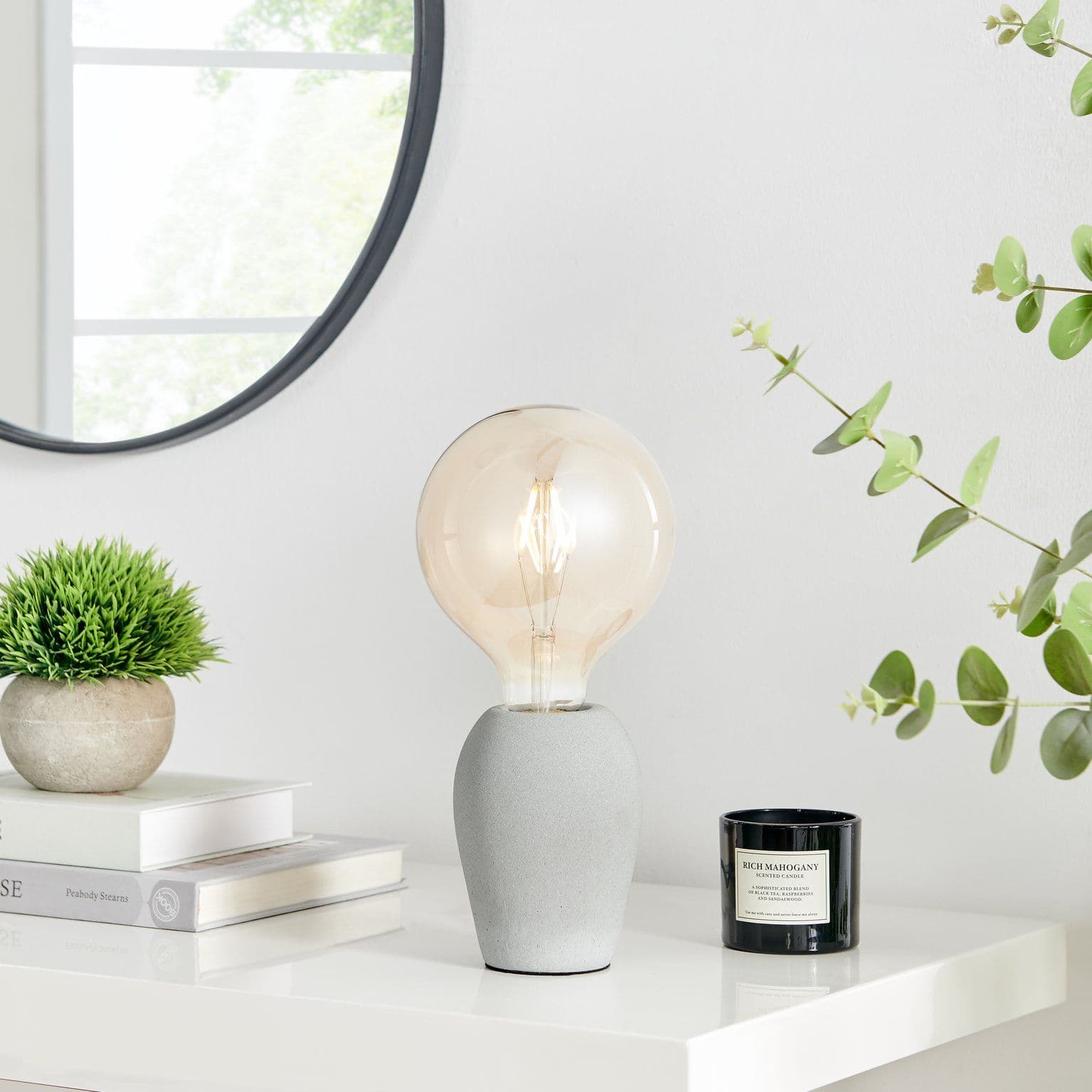 Kayla Industrial Concrete Smoked Glass Table Lamp