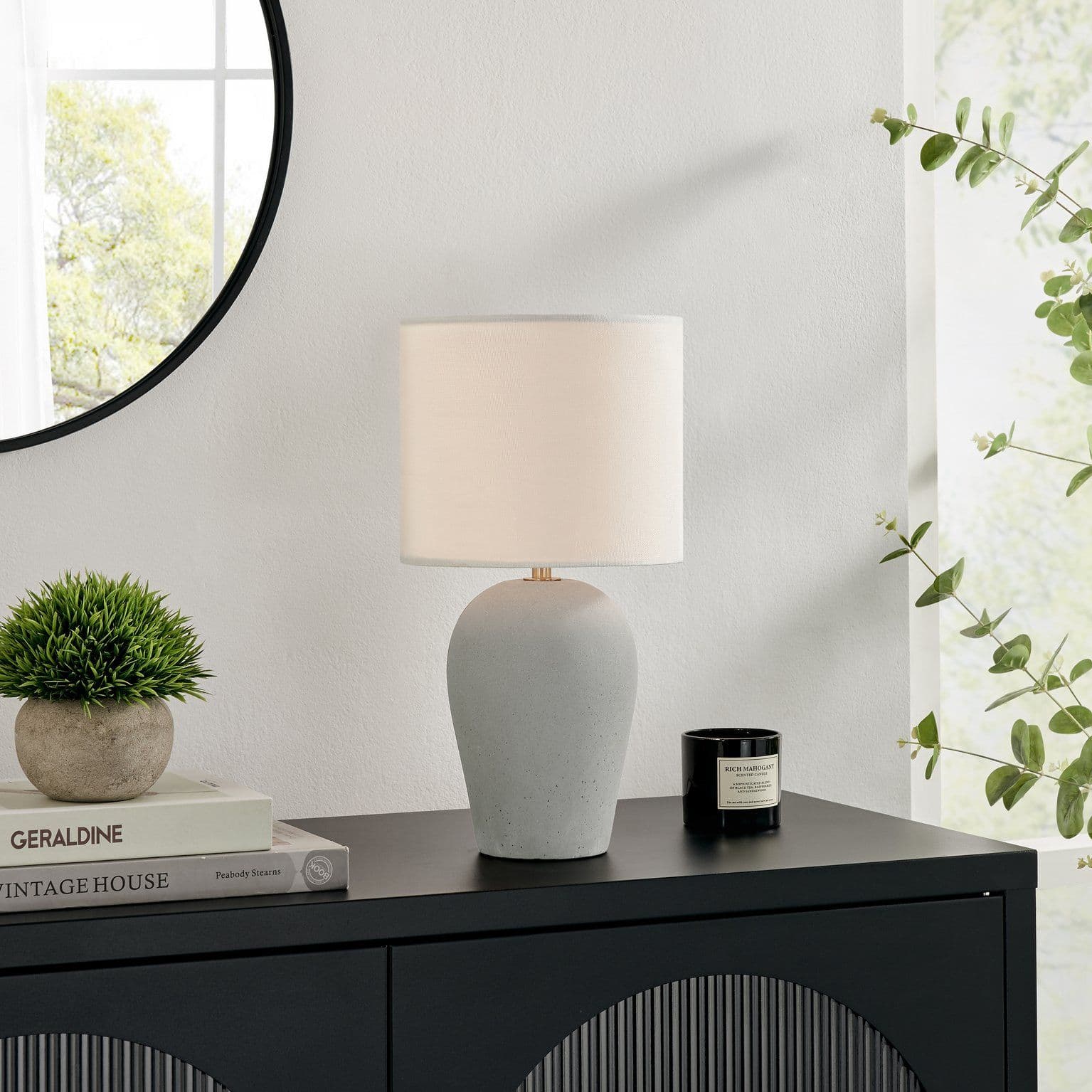 Thea Grey Concrete Effect Fabric Desk Table Lamp