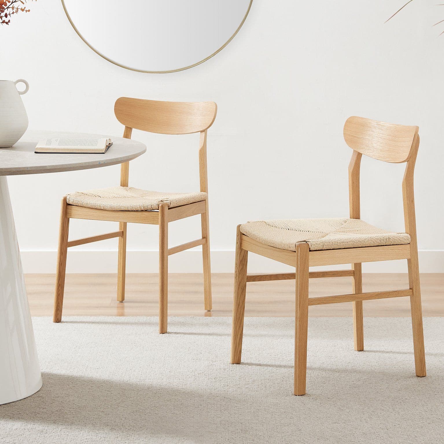 Bonnie 2x Oak Veneer Wooden Rope Dining Chairs