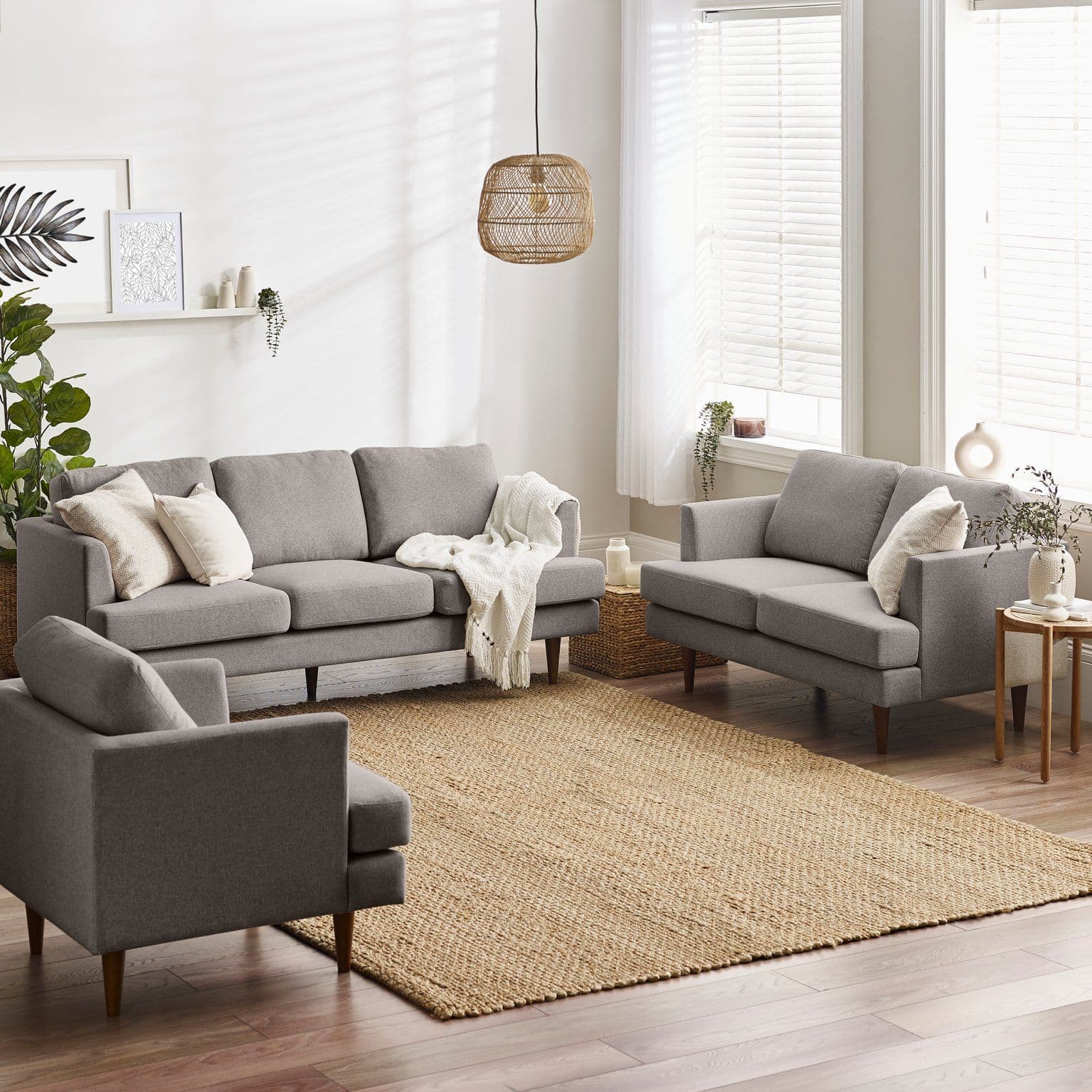 Fleur 3 Piece Solid Wood Framed Sofa Set Upholstered Eco Recycled Fabric