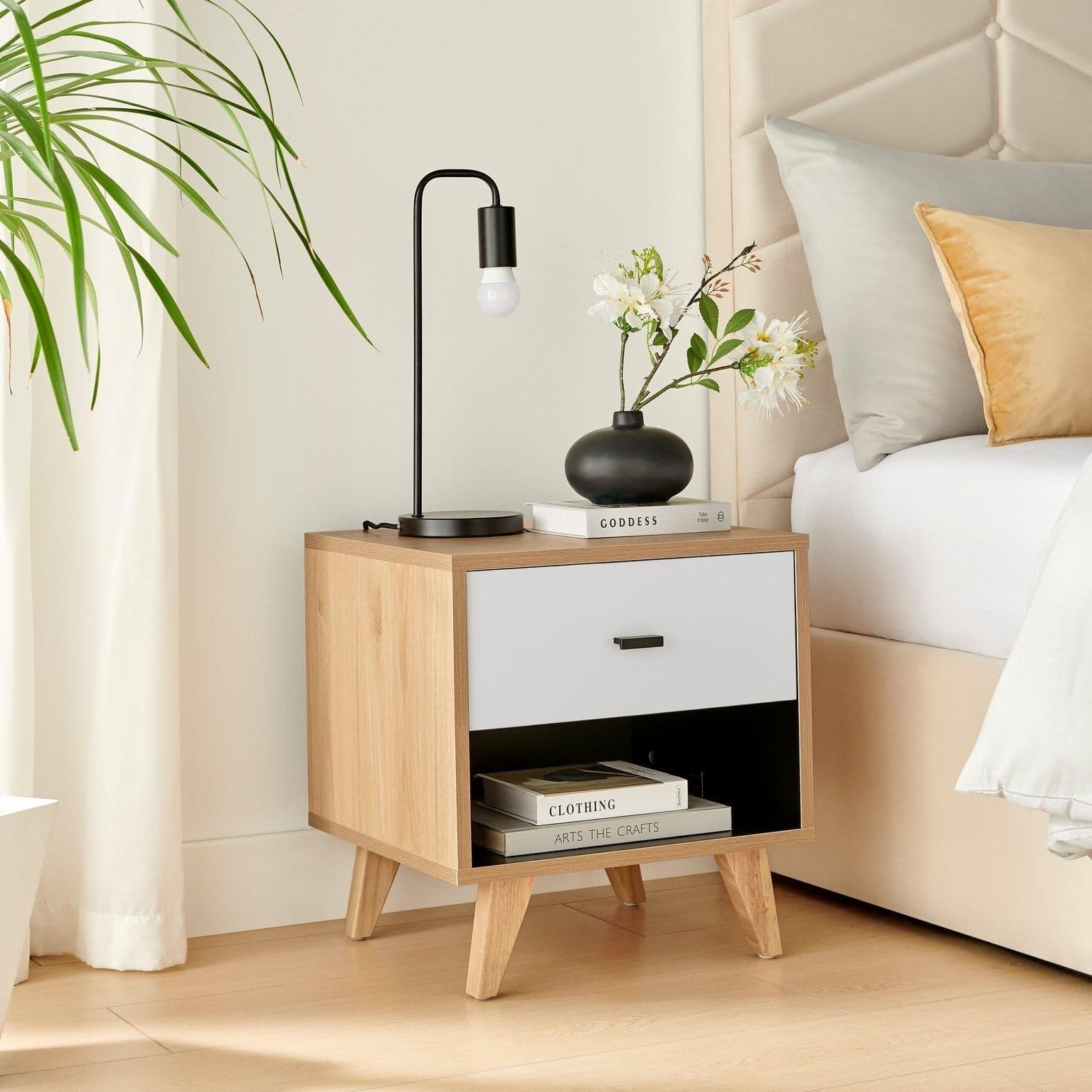 Bisset & Wood Effect Storage Bedside Table