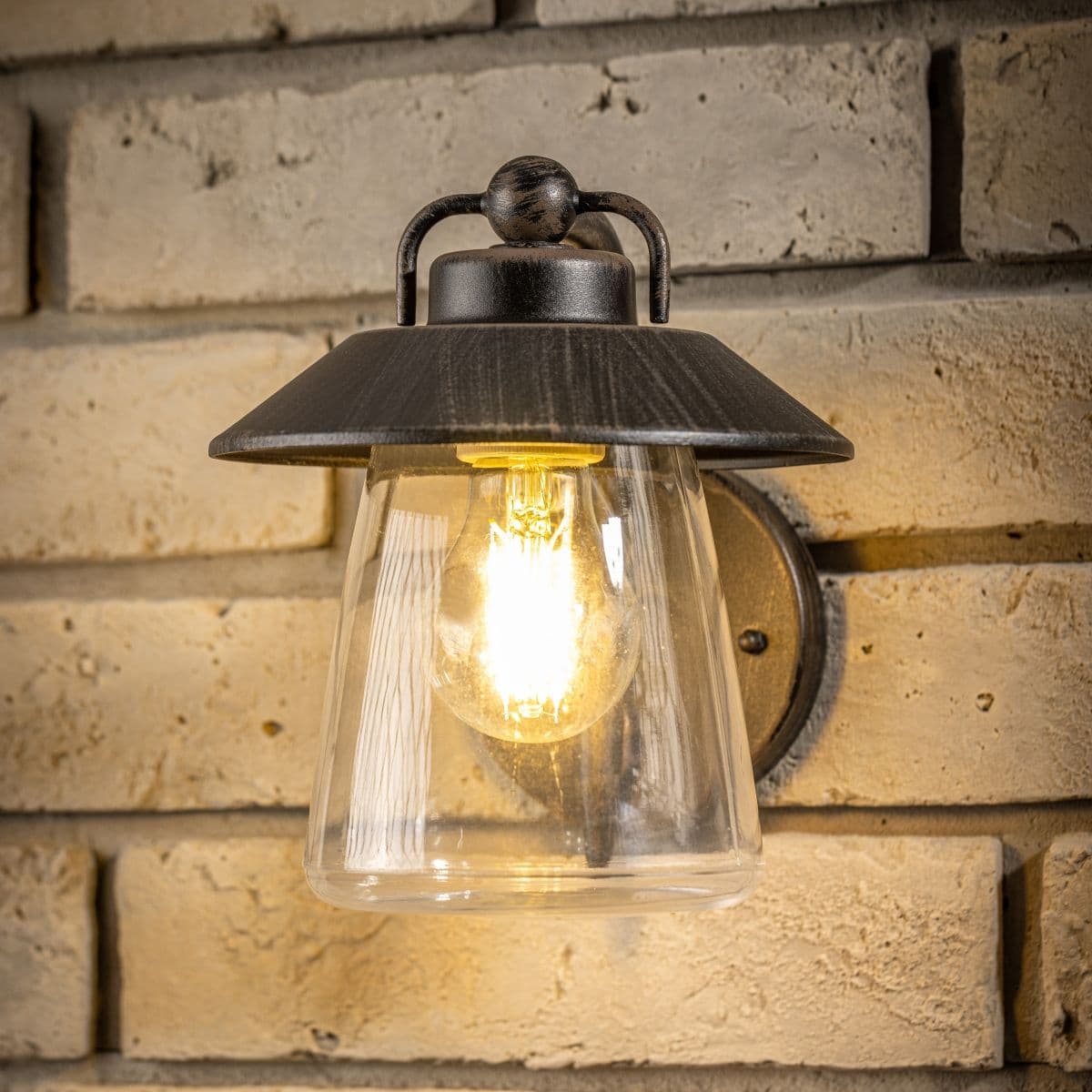 'Isabella' Black & Bronze Wall Lantern (with Glass Shade)