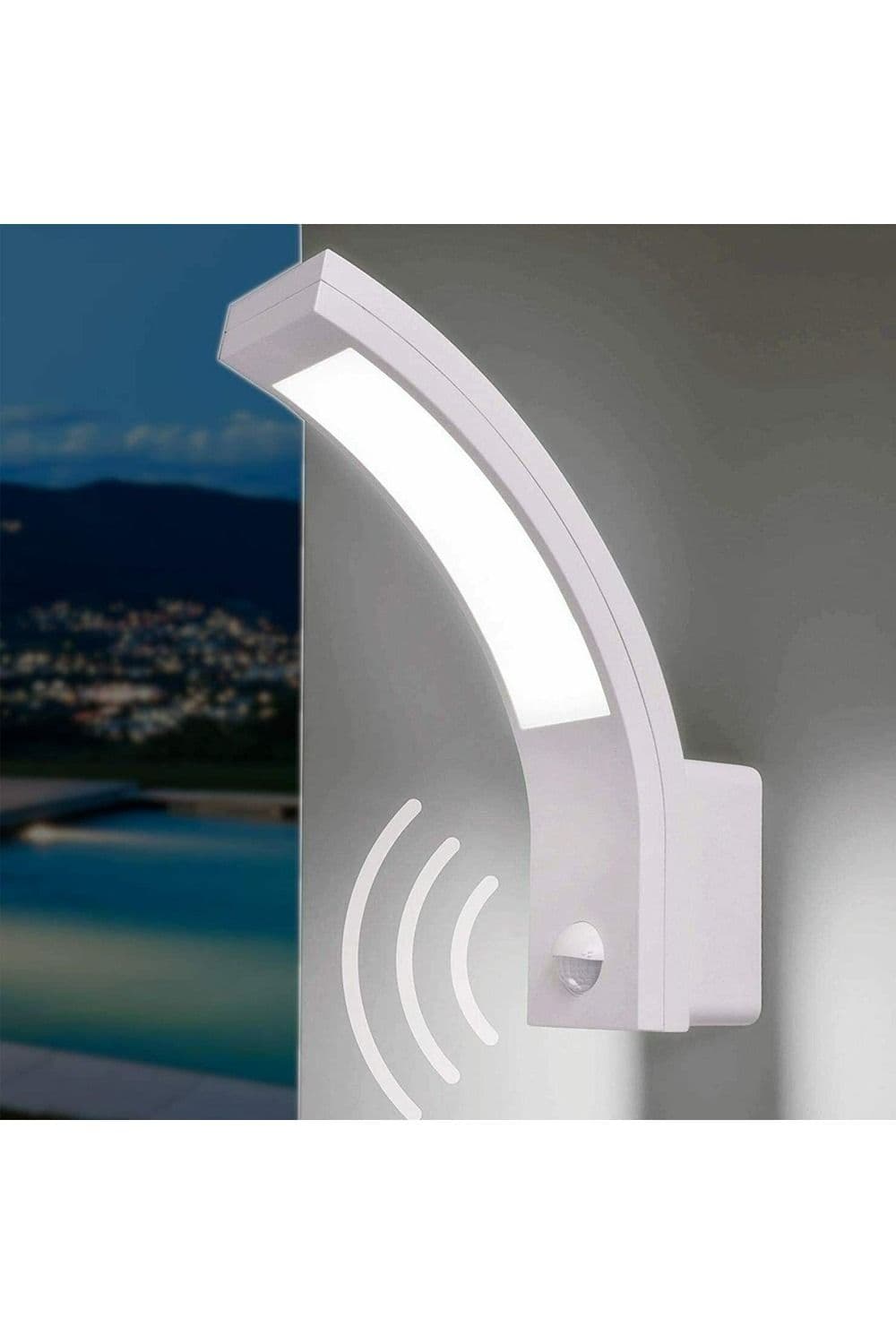 'Paris' White LED Curved Outdoor Wall Light With Motion Sensor