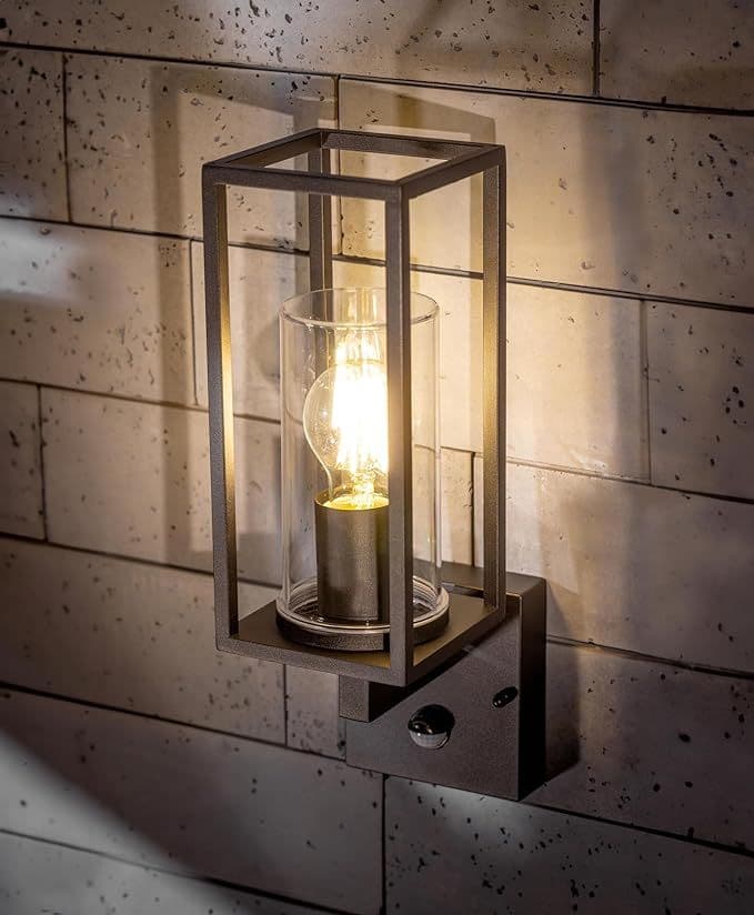 PIR E27 Black Outdoor Lantern With Motion Sensor IP54