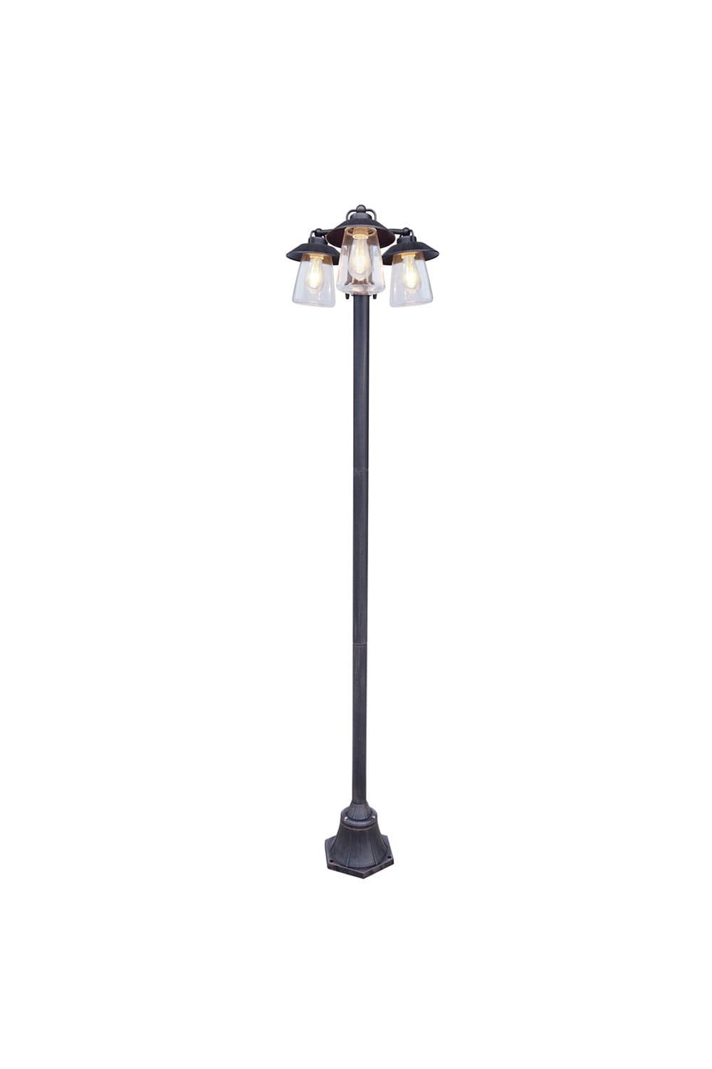 'Isabella'  Black & Bronze Vintage Triple Post Lantern with Glass Shade